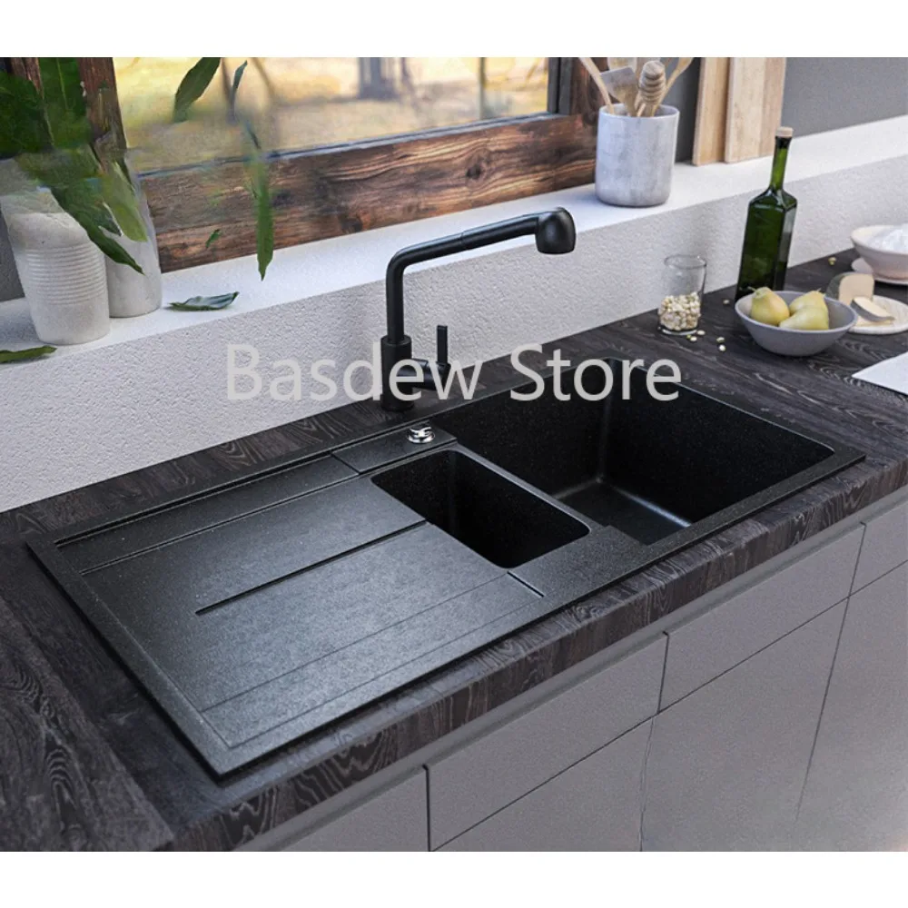 Kitchen Sink Washing Basin Black Light Luxury Integrated Tank Quartz Sink