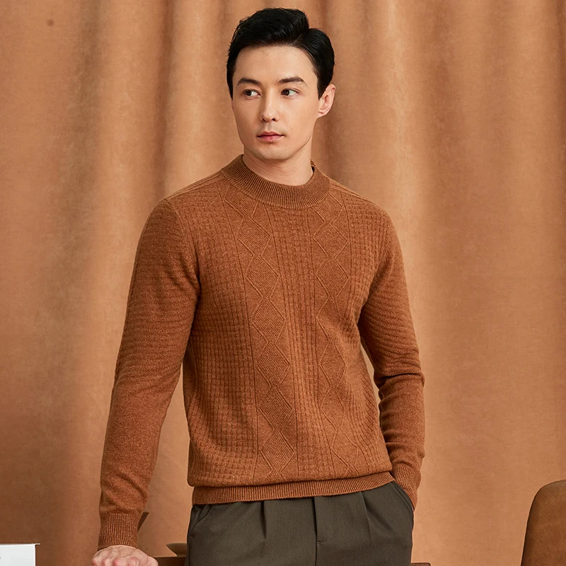 100% Sheep Wool Warm Knit Clothes 2024 Autumn & Winter Long Sleeve Sweater Fashion Argyle Pattern Pure Wool Thick Jumpers