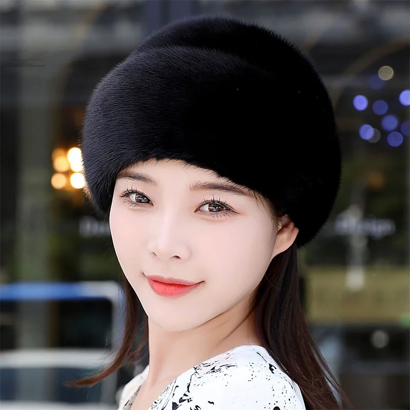 

2023 New Full Mink Women's Beret Korean Edition Winter Outdoor Fashion Warm Fisherman Hat Real Mink Thickened Ear Protection Hat