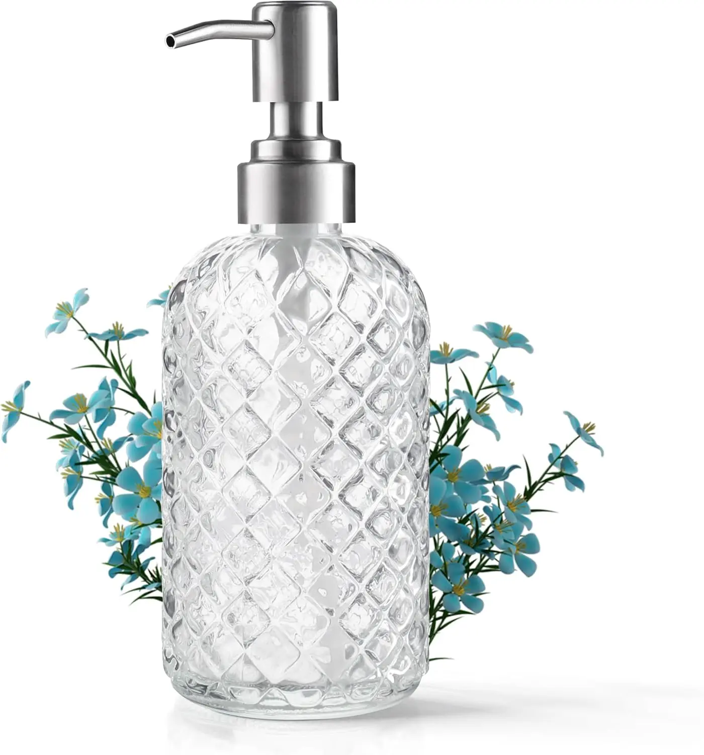 

14oz Glass Soap Dispenser with Rust-Proof Stainless Steel Pump, Ideal for Hand Soap, Body Wash & Lotion