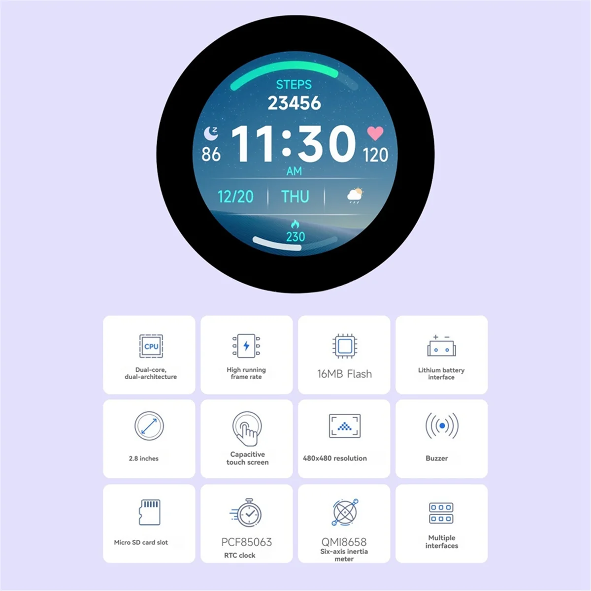 2025 + لـ RP2350B 2.8 بوصة شاشة IPS LCD دائرية تعمل باللمس 480x480 ثنائي النواة ثنائي العمارة