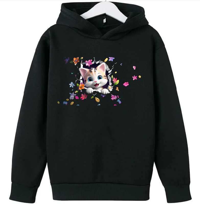 Colorful Cute Cat  Print Cute Sweatshirts Girls GYM Lover Birthday Gift Pink Top Thick Clothes Kids  Hooodie