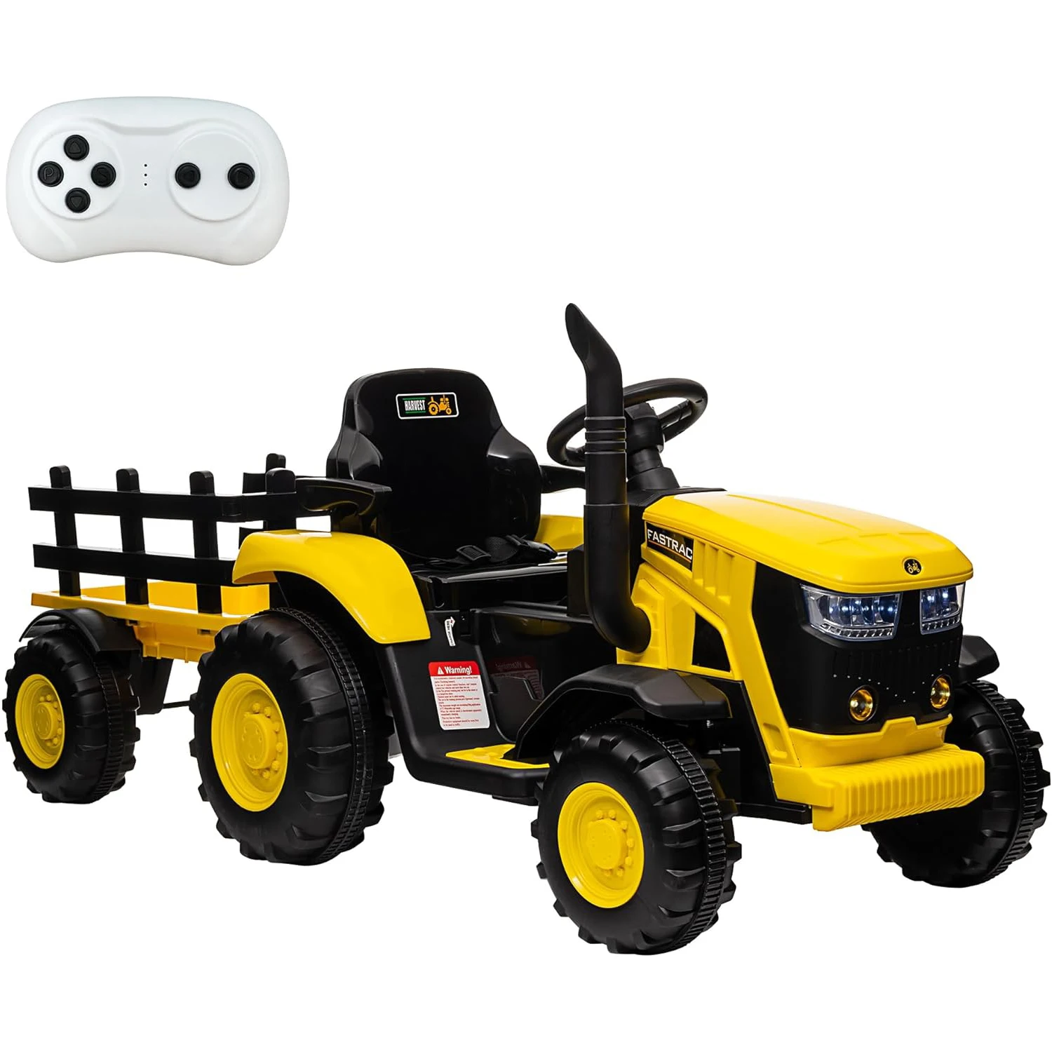 Tracteur électrique pour enfants 12V, voiture jouet avec télécommande, lumières LED, musique, corne, véhicules électriques pour tout-petits de 3 à 8 ans