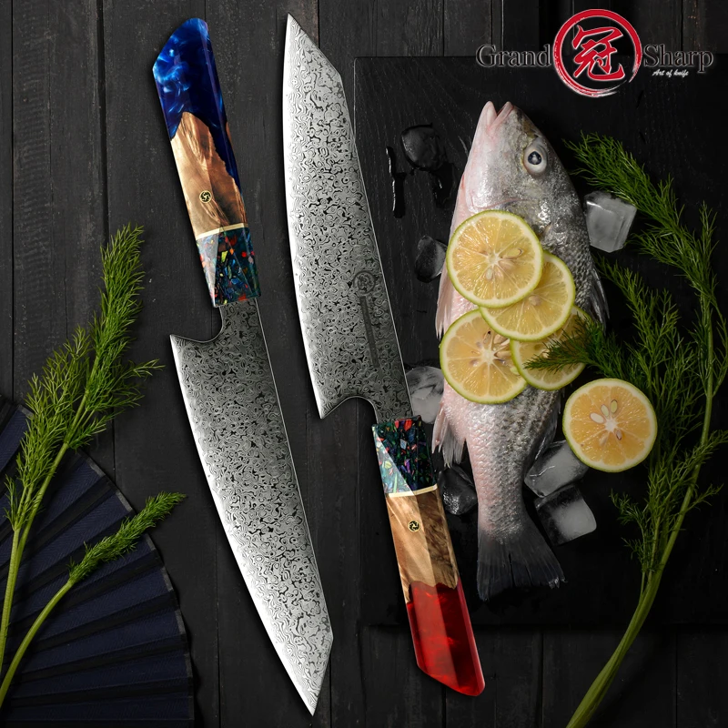 8 Inch Kiritsuke Kitchen Knife AUS-10 Japanese Damascus Chef Knife Meat Fish Sushi Sashimi Knives Cutlery Tools GRANDSHARP