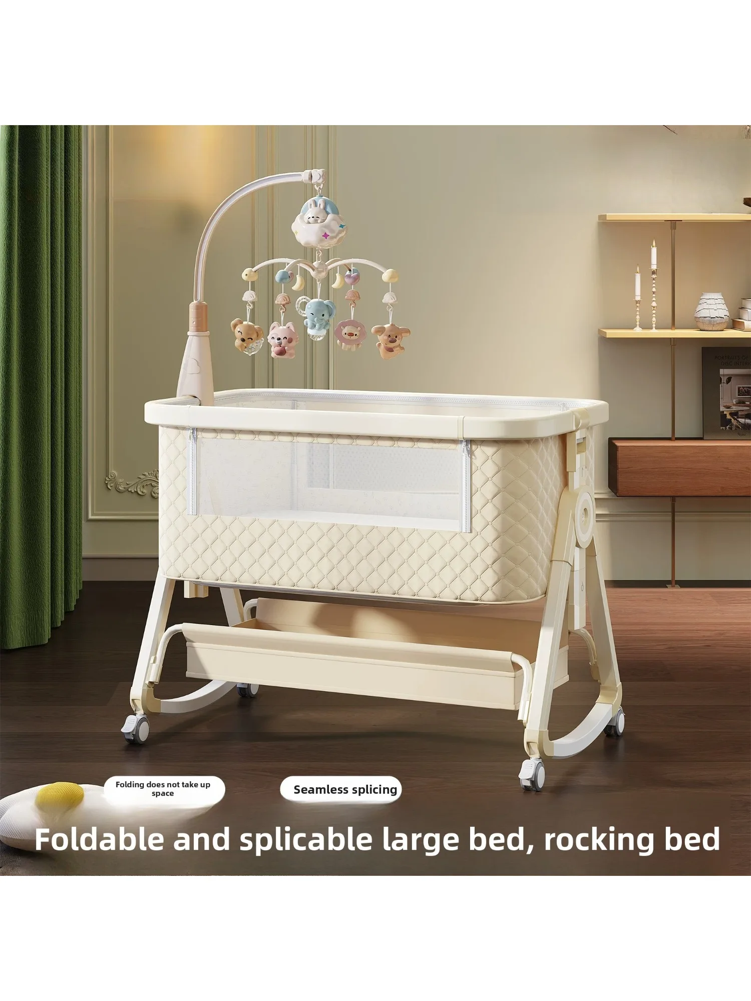 Babyfond Crib Removable Multifunctional Foldable Portable Cradle Bed Diaper Table Bb Bed Newborn Splicing Bed