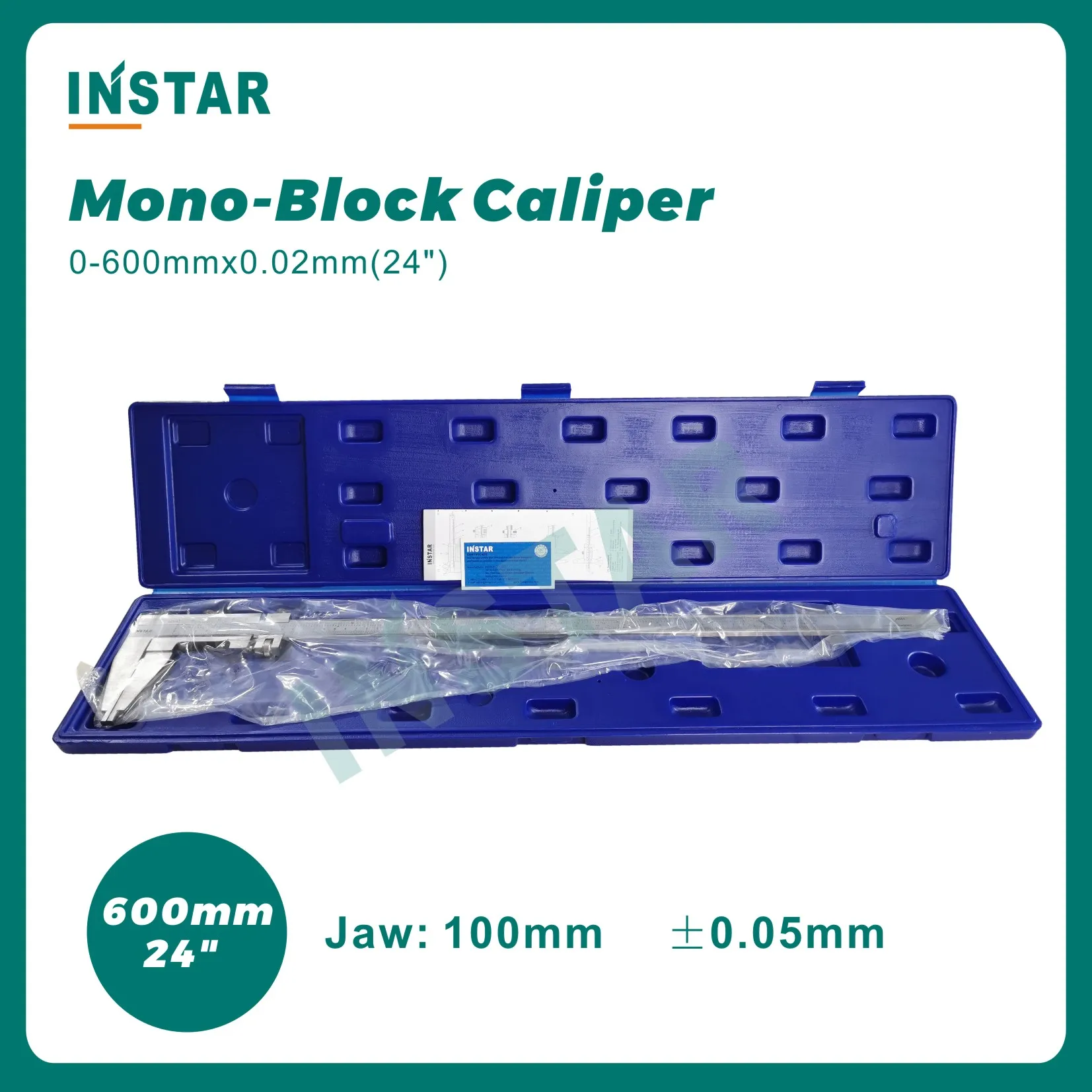 Imagem -02 - Instar-large Vernier Caliper iv 0600 mm 0.02 mm 024 Jaw 100 mm Padrão Din Aço Inoxidável Métrica Endurecida e Polegada Escala