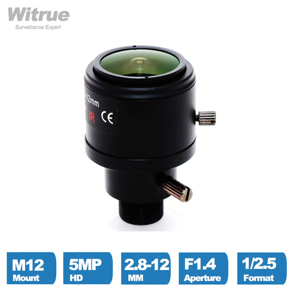 5MP Ống Kính Varifocal M12 Núi 2.8-12Mm 1/2.5 Inch F1.4 Có Hồng Ngoại Lọc Cố Định Hoa Tán Lấy Nét Bằng Tay Và Zoom Cho Máy Camera Thể Thao