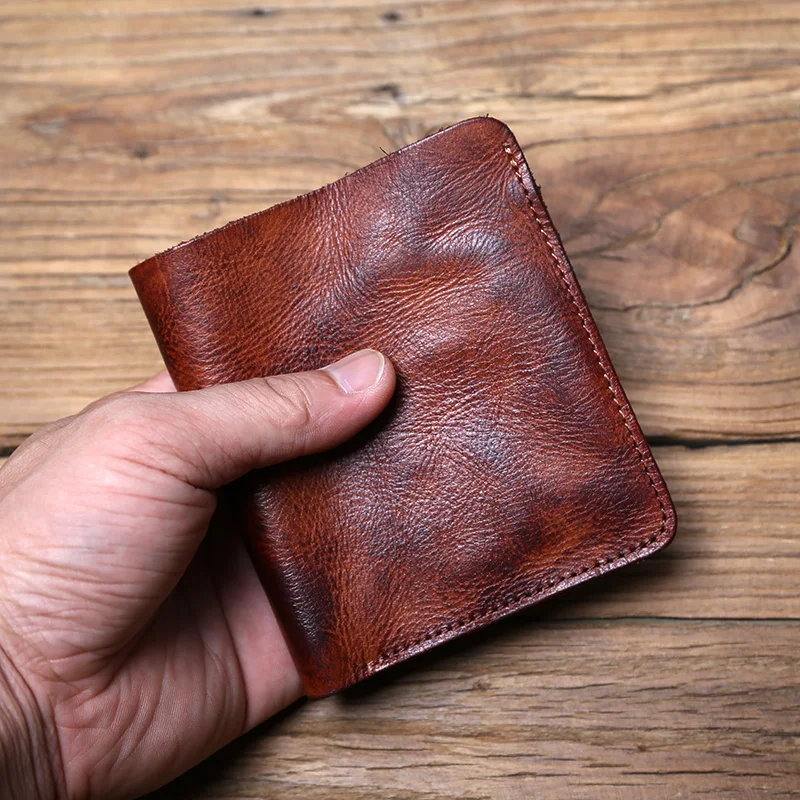 NZPJ männer Leder Brieftasche Retro Top Schicht Rindsleder Brieftasche Vertikale Dokument Clip Kurze Jugend frauen Ultra-dünne geldbörse Tasche – Detail 4
