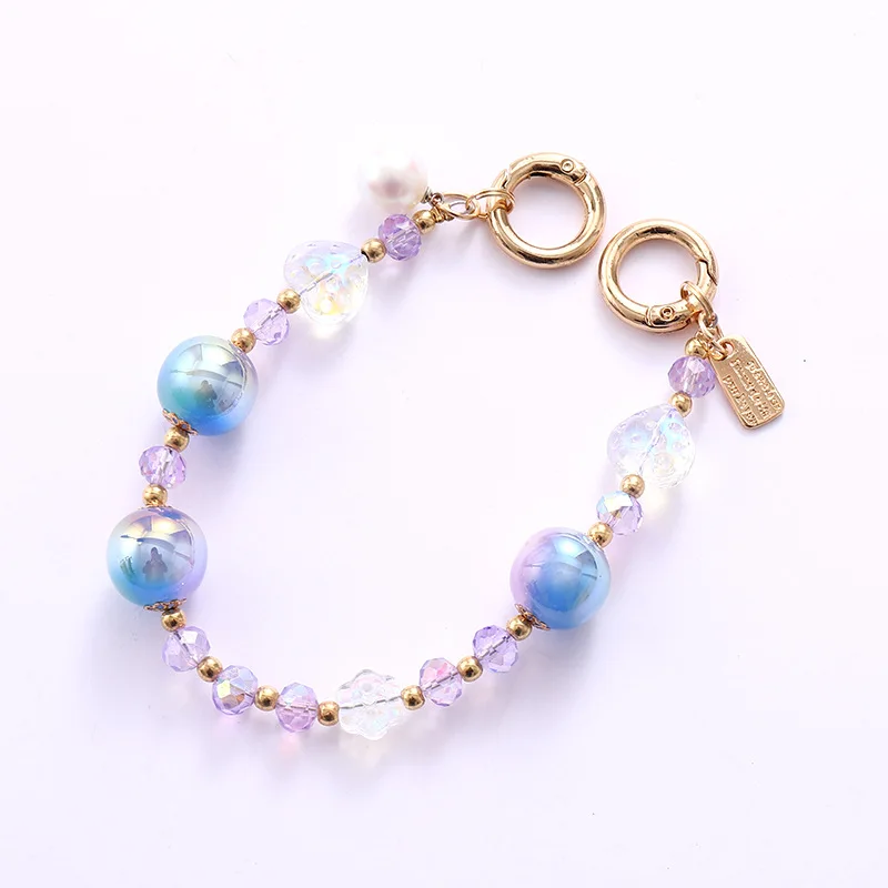 ใหม่ดอกไม้ลูกปัดโทรศัพท์พวงกุญแจจี้สีสัน Mermaid Pearl Handheld CHAIN