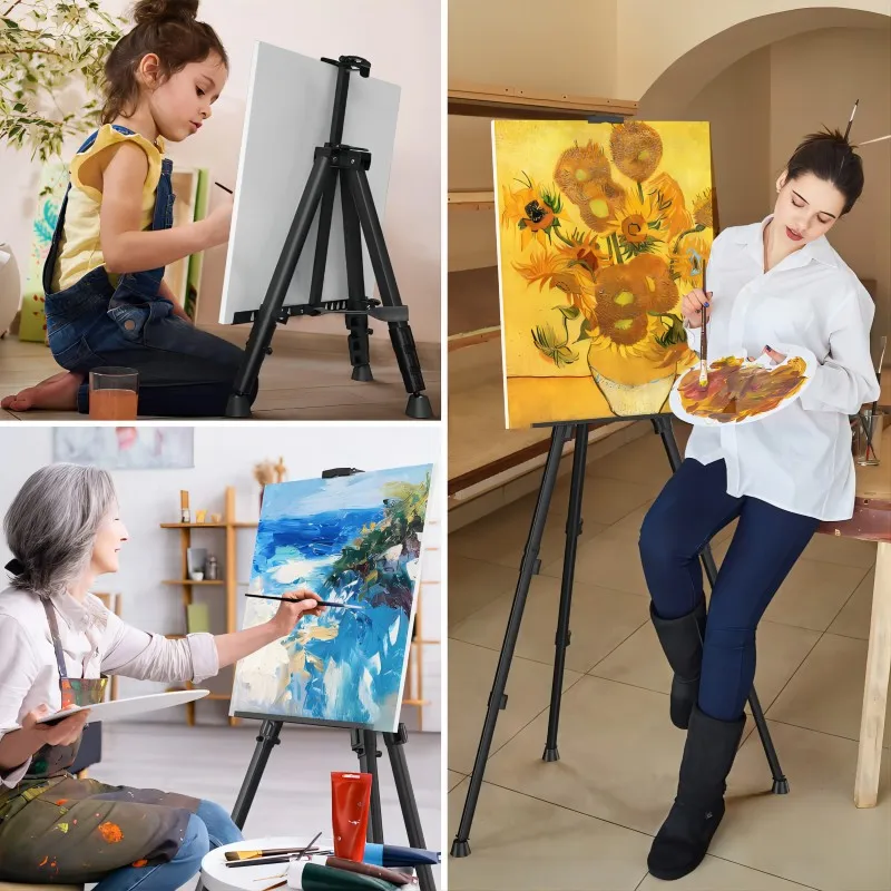 AngelMark Easy Folding Easel Stand Collapse Adjustable Metal Tripod Artist Easel with Bag Extra Sturdy for Table-Top/Floor Paint