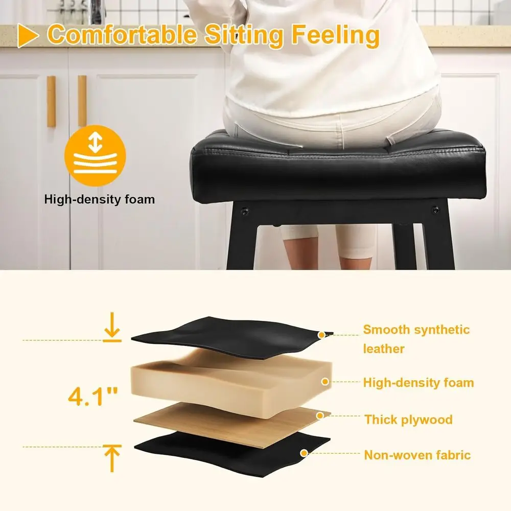 Pair of 24.4 Counter Height Bar Stools with 4.1 Thick Saddle Seats, Curved Design, Metal Base, Easy Assembly, Ideal for Kitchen