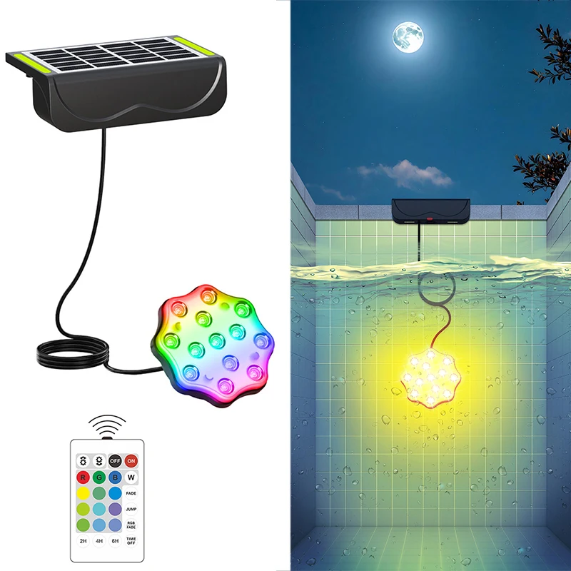 

Подводный бассейн на солнечной батарее RGB с дистанционным управлением IP68 Водонепроницаемый солнечный светильник для бассейна для сада Наземный бассейн Пруд