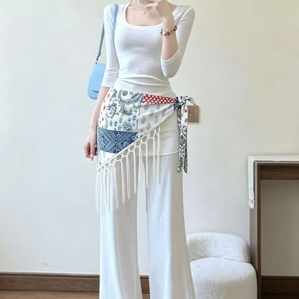Fashion Tassels Fringe Waist Belt Exquisite Ethnic Triangle Waistband Retro Embroidery Dance Hip Scarf for Women