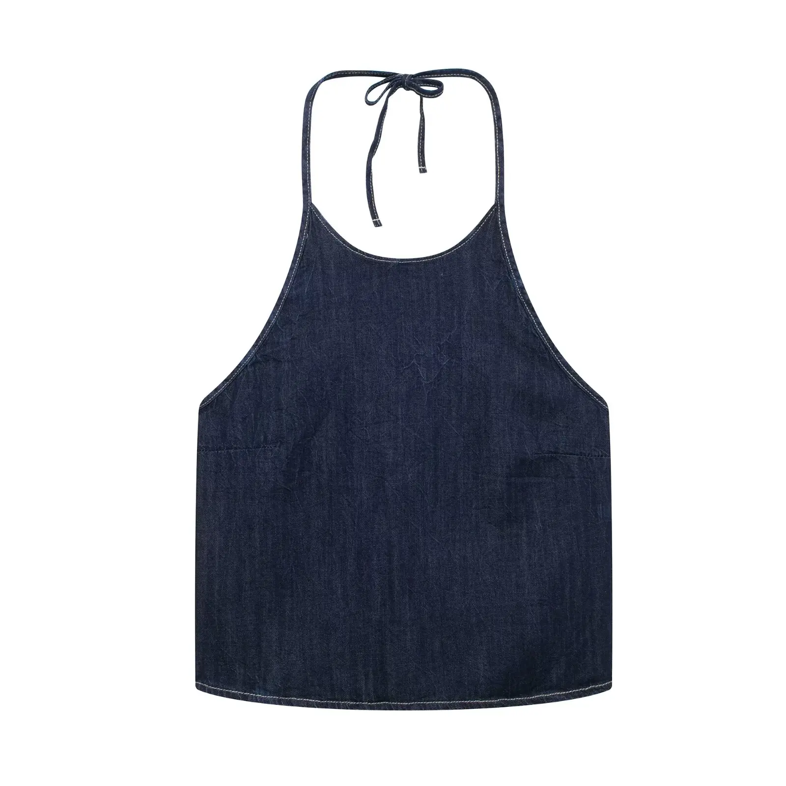 Women's 2024 New Fashion Casual Joker Denim Fabric Neck Vest Retro Backless Lace-up Women's Camis Chic Top