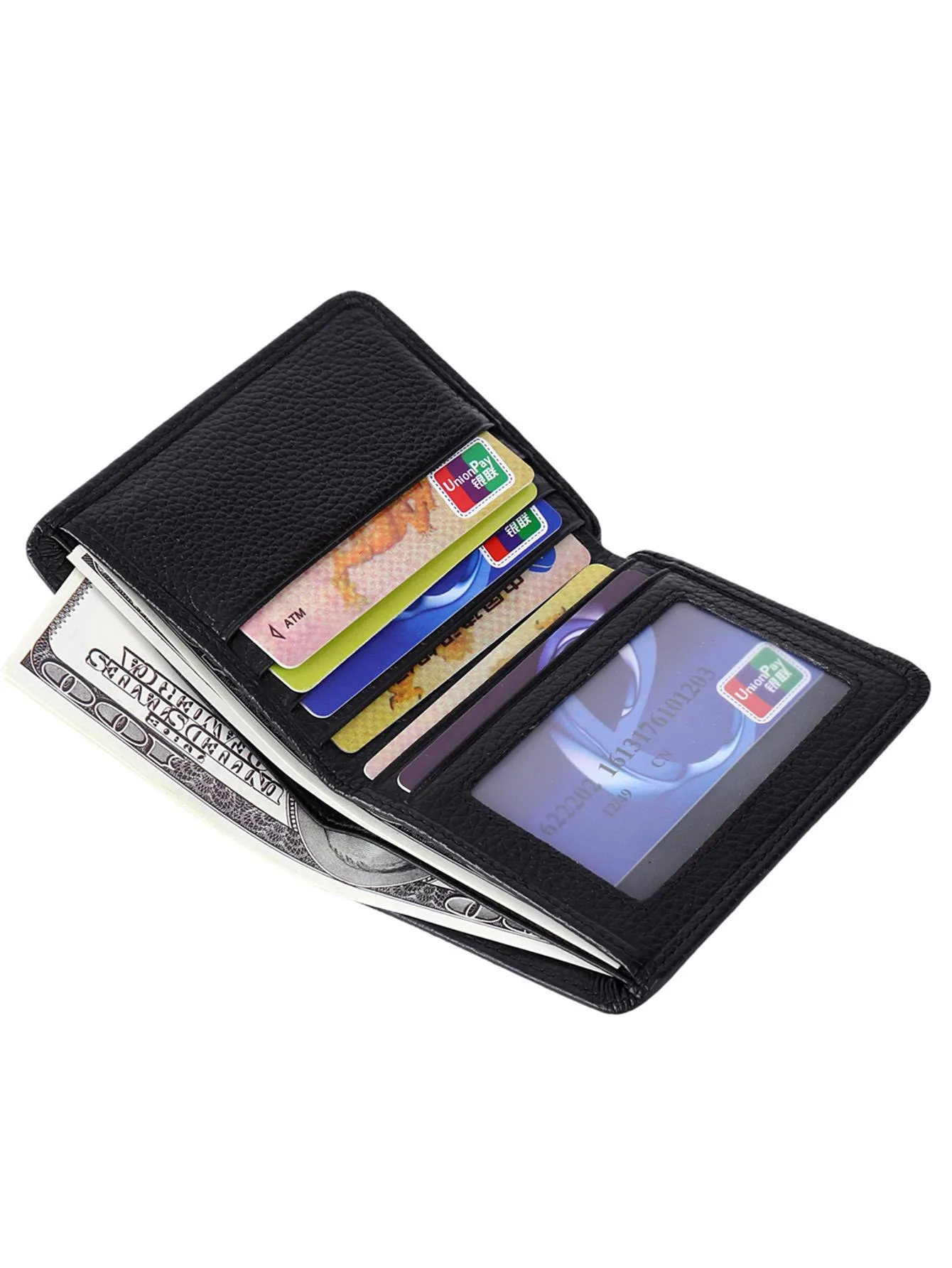 

Mens Genuine Leather Slim Bifold Pocket Wallet Black Card holder
