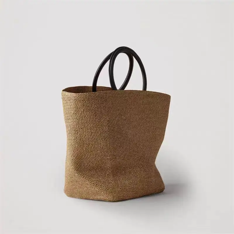 Fashion Large Capacity Straw Tote Bag Designer Round Handle Women Handbags Casual Summer Beach Bag Big Bali Shopper Purses 2024
