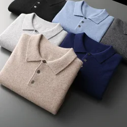 Men's Winter Solid Cashmere Polo Neck Slim Fit Warm Wool Knitted Sweater