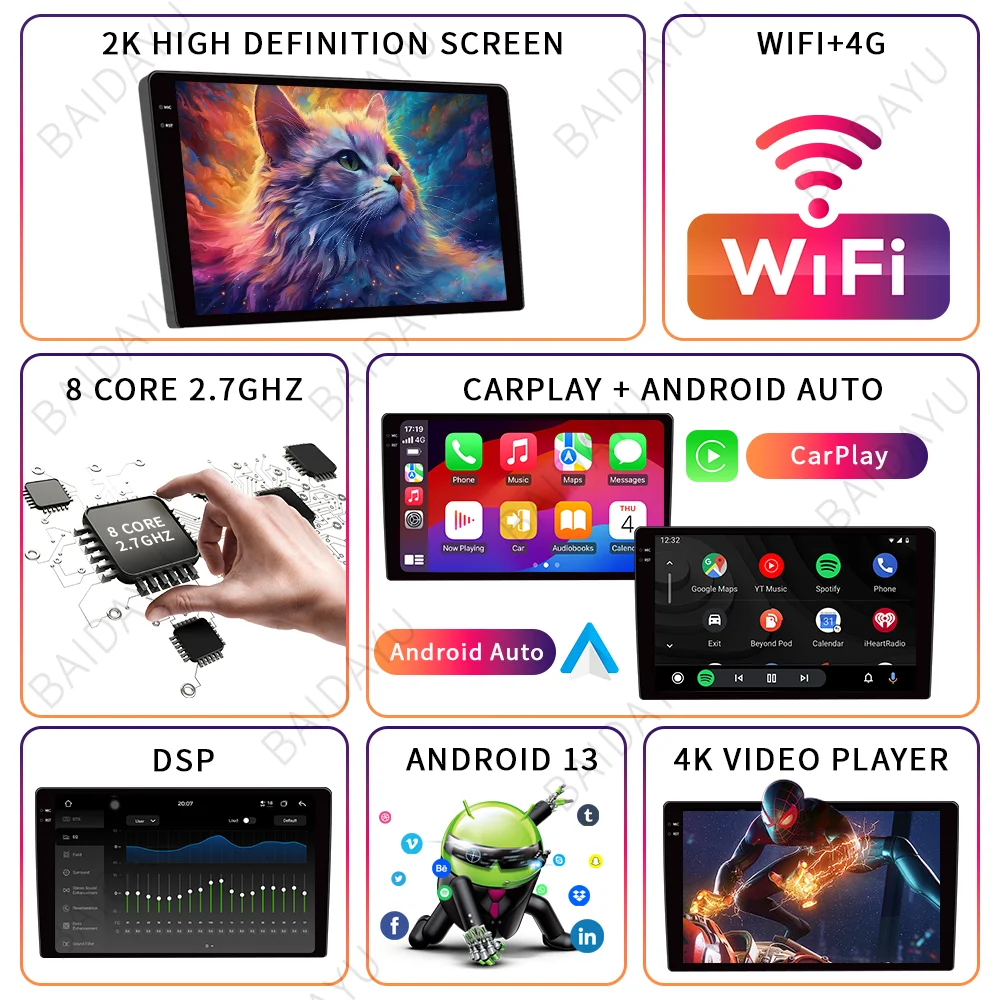 FYT 7870 2K Android Car Stereo GPS Navigation 2Din 2.5D Display Screen Universal Dashboard Radio Carplay Mirror Link