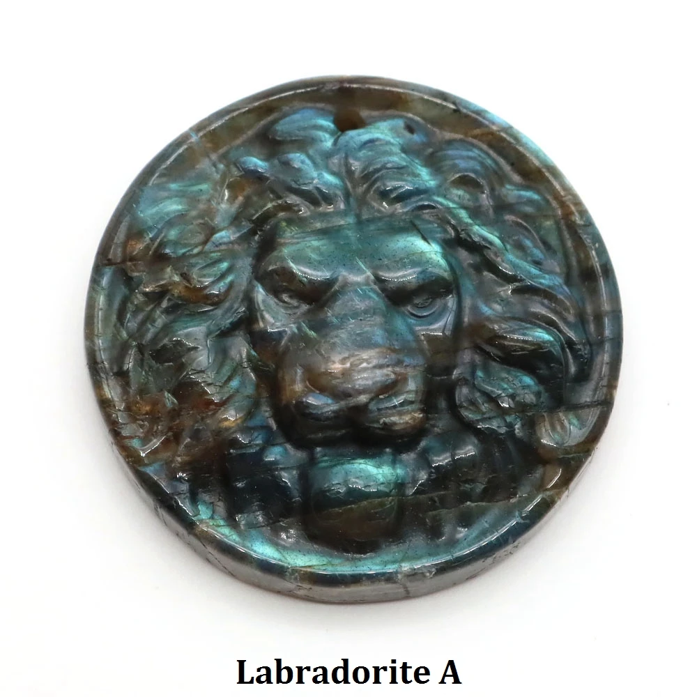 Naturstein Löwenkopf-Anhänger Labradorit Obsidian Tigerauge Geschnitzter Edelstein für Schmuckherstellung DIY Halsketten-Zubehör – Detail 10