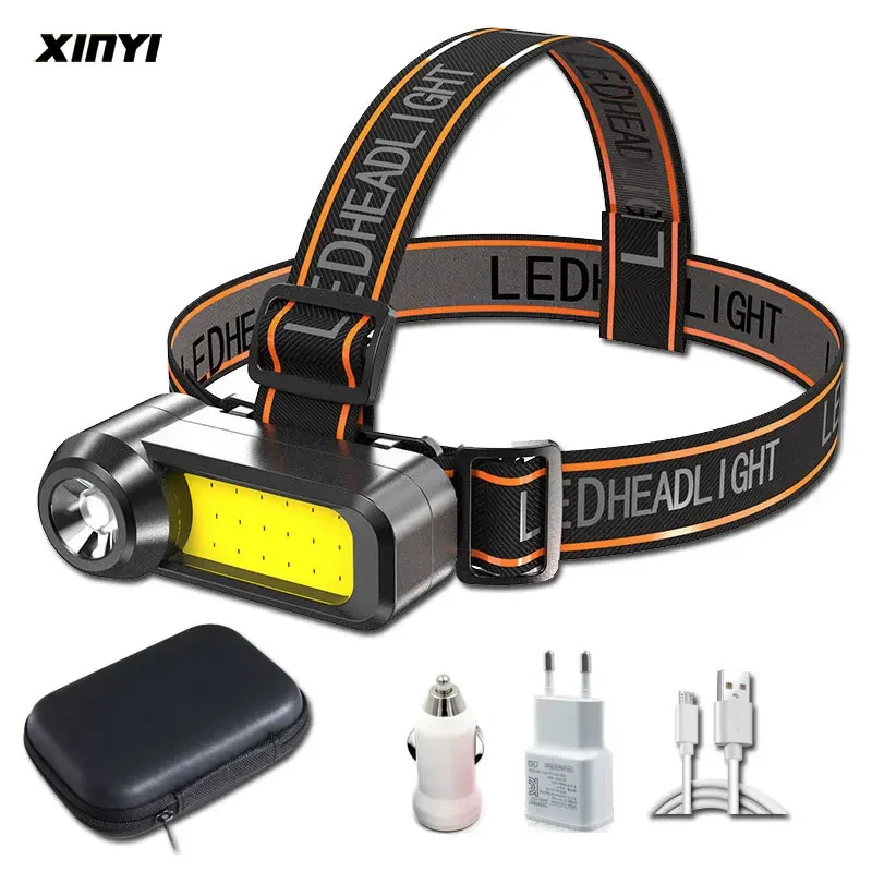 Super Bright COB LED Headlamp Long Range USB Rechargeable Headlight Use 18650 Battery Waterproof Head Lamp Portable Head Light