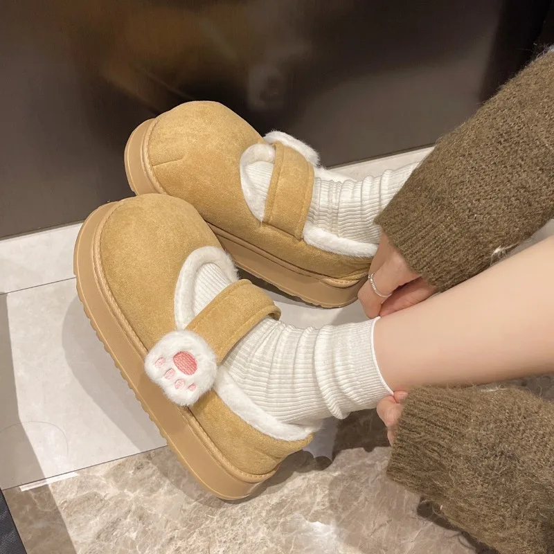 

Cute Cat-paw Cotton Shoes for Women To Wear At Home in Winter Are Comfortable, Warm, Soft, with Added Fleece and Thickened Fur