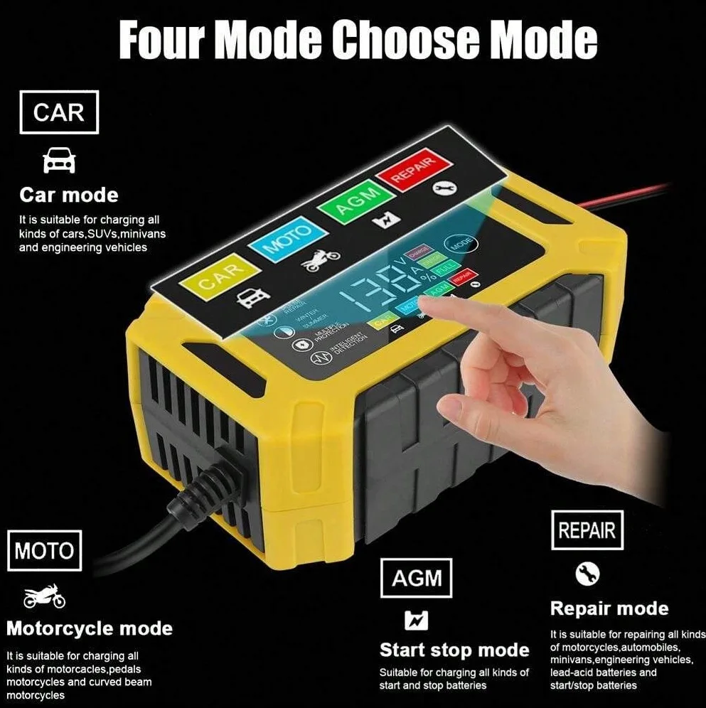 12V 6A Battery Charger Smart Fast Charging for Car Batteries 7-Stage Charge Pulse Repair for AGM GEL WET Lead Acid