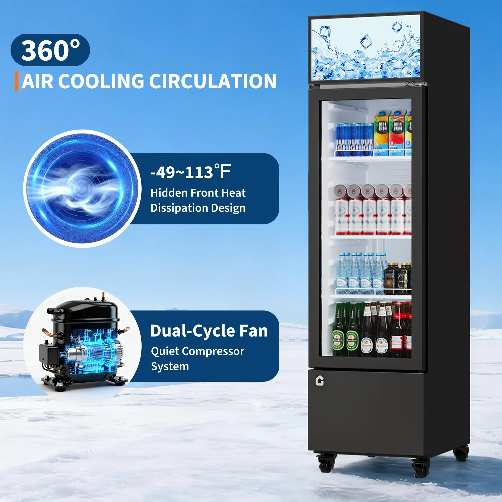 6.1 قدم مكعب ثلاجة المشروبات التجارية باب زجاجي خالي من الصقيع 360 ° تبريد أرفف قابلة للتعديل مبرد البضائع #4