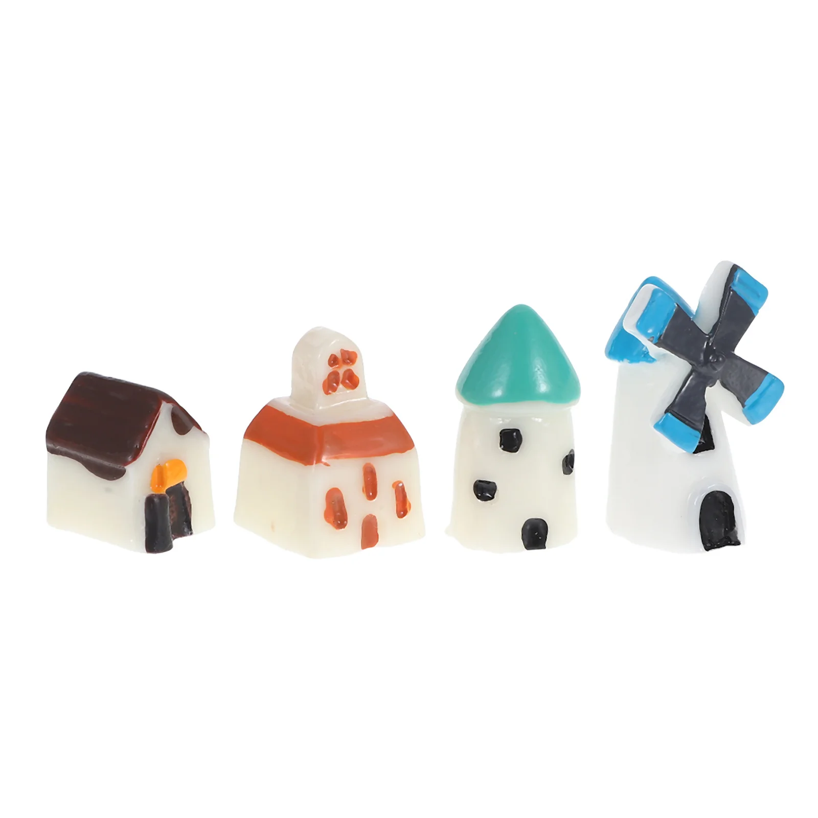 Juego de adornos de paisaje en miniatura, casas de molino de viento de resina hechas a mano para Micro jardín, decoración artesanal, accesorio de escena de pueblo, 4 Uds.
