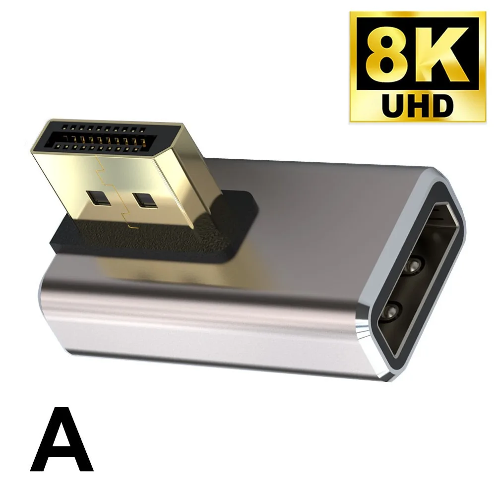 8K DisplayPort 1.4 Adapter 90 Degree 270 Degree Gold Plated Adapter Right DP Male to Female Vertical Connector Converter 8K@60Hz