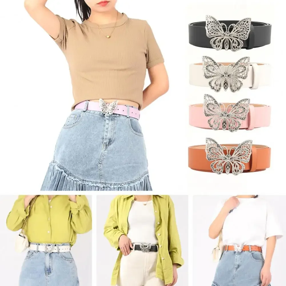 Y2K Fashion Butterfly Belt for Women Rhinestone Butterfly Buckle Waist Strap Design Women Waistband Belt Costume Accessories