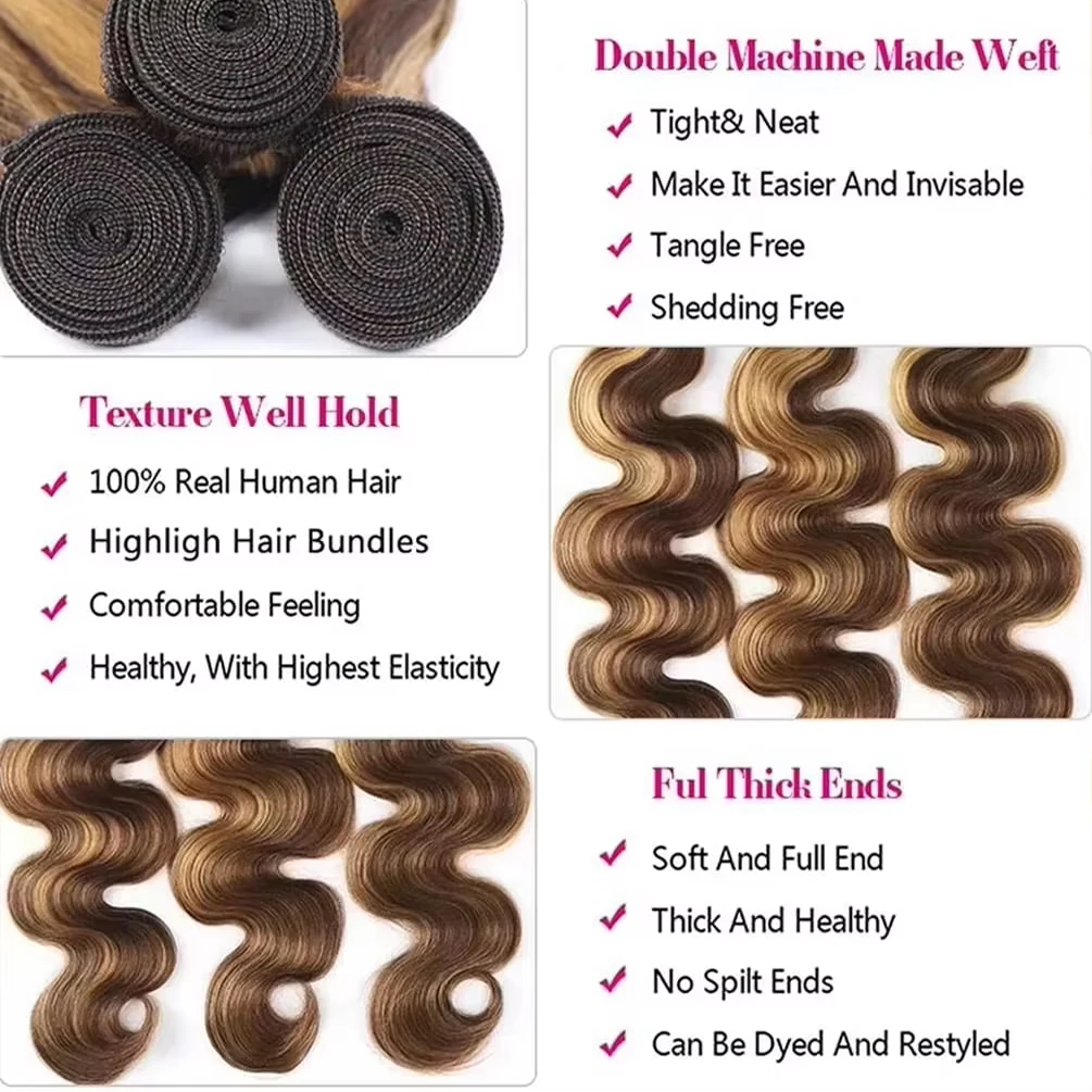 16A Highlight Ombre Body Wave Bundles Human Hair 100% Unprocessed Brazilian Colored 1 3 4 5Pcs Raw Hair Bundles Weave Extensions image 4