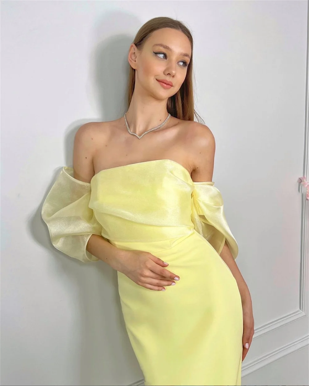 Annie Elegant Ladies Yellow Prom Dresses Organza Feathers Evening Dresses Wedding Formal Occasions Party Dresses Robes De Soirée