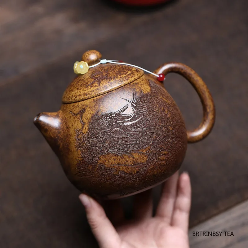

520ml Chinese Yixing Purple Clay Teapot Handmade Dragon Phoenix Tea Pot Household Large Capacity Kettle Tradition Zisha Tea Set
