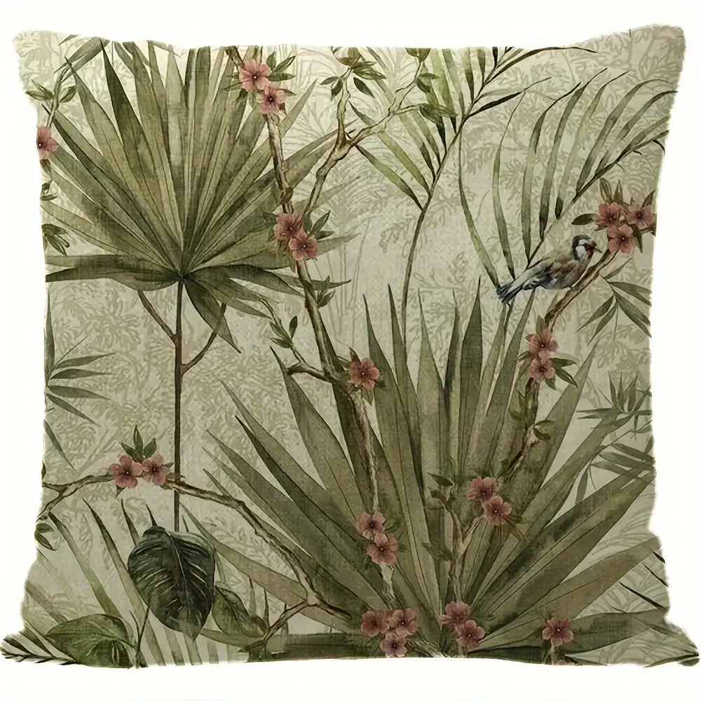 Tropical plant bird pattern digital printing pillow cover Short plush Suitable living rooms bedrooms sofas throw cushion cover