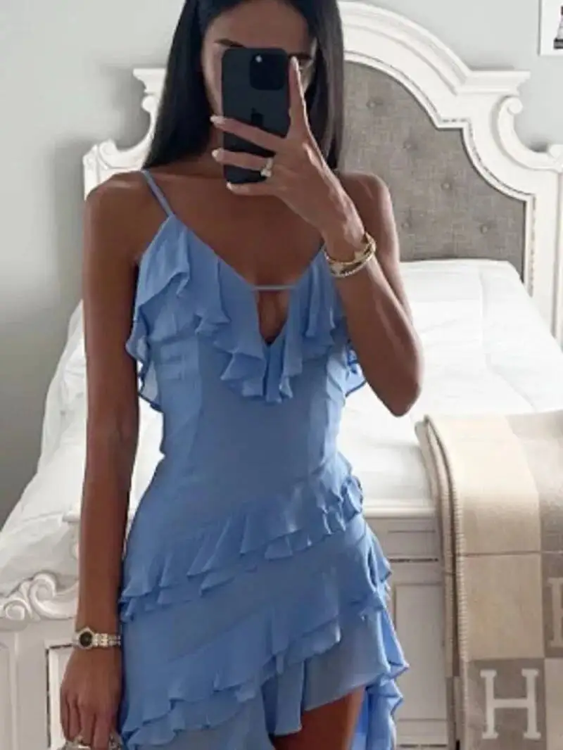 女性不規則なタッセル夏のトレンドスキニースプリットマキシボディコン誕生日パーティークラブウェア Vestidos ブルーエレガントな女性ストラップ CS87