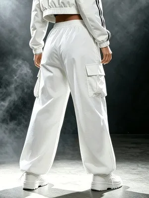 Cargo Pants Women White Y2K Streetwear Wide Leg Baggy Multi Pocket Trousers High Waist Loose Casual Hip Hop Korean Fashion 2026
