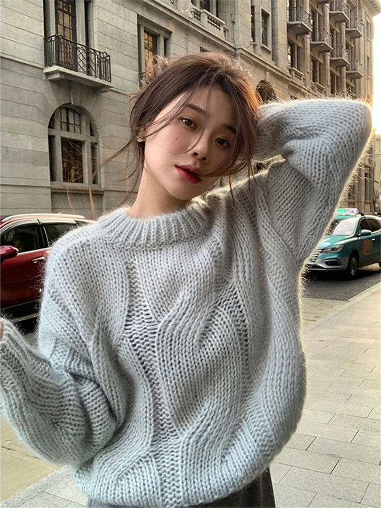 Colorfaith SW9076JX New 2024 Elegant Lady Chic WIld Sweaters Vintage Korean Fashion Knitted Women Autumn Winter Pink Short Tops