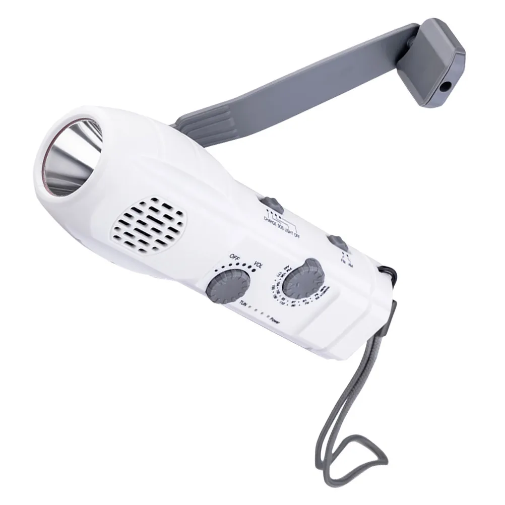 LED Hand Crank Flashlight Emergency Torch with Built-in Radio Sos Alarm USB Charging Function for Outdoor Camping Hiking Power