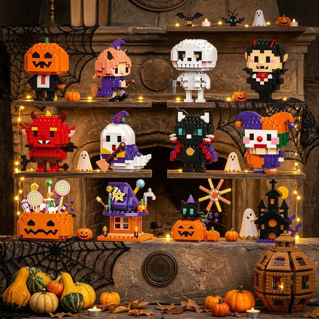 Halloween Micro Mini Building Bricks Set Multiple Styles Pumpkin Witch Ghost DIY Model Puzzle Toy Holiday Party Gift for Teens