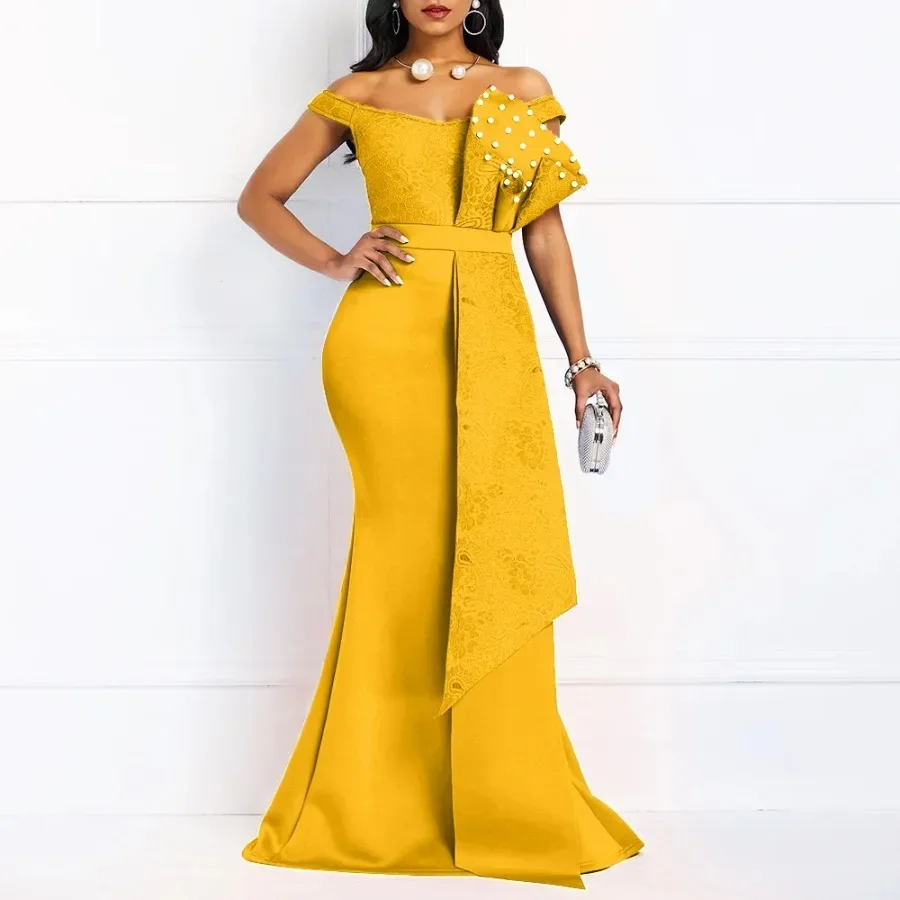 

Customized Bodycon Sexy Women Dress Elegant African Ladies Mermaid Beaded Lace Wedding Evening Party Maxi Dresses 2024 Ankara Cl