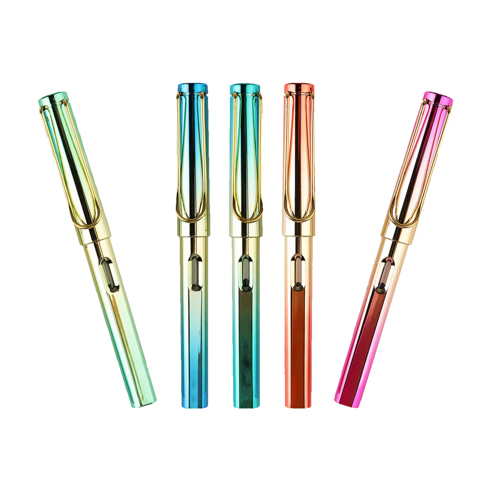 

Набор из 5 цветных металлических перьевых ручек для студентов, для практики каллиграфии, с возможностью заправки чернилами, для письма, офисный канцелярский набор