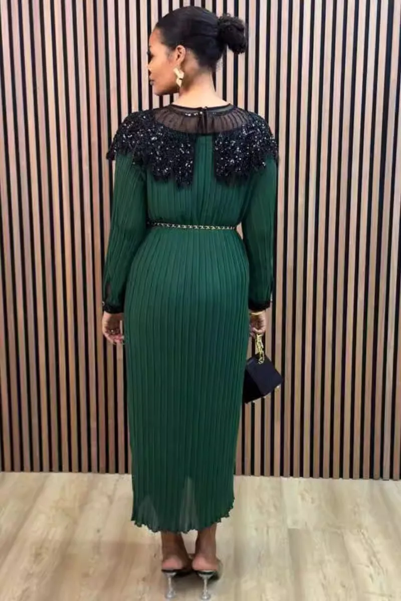 สีขาวชีฟองเลื่อมเย็บปักถักร้อยหลวมชุดผู้หญิงแขนยาวStreetwear Vestidos Bodycon Holiday Partyเสื้อผ้าหลวมLady