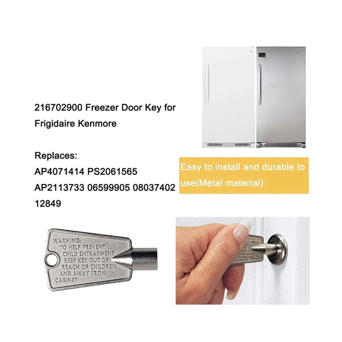 Clé de porte de congélateur pour Frigidaire Kenmore 216702900, AP4071414, PS2061565, AP211ino 33, AP4301346, PS1991481, 2 pièces