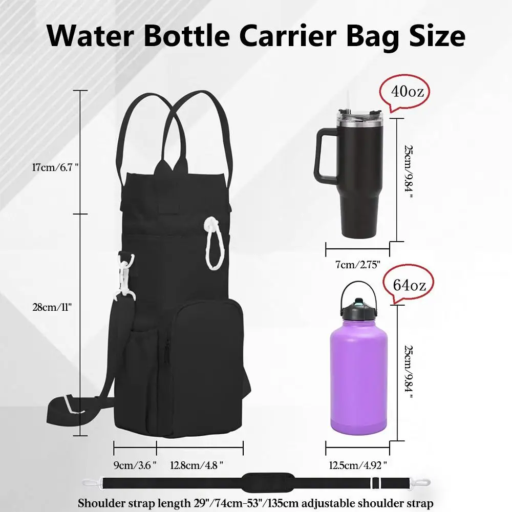 Tumbler Water Bottle Carrier Bag Adjustable Shoulder with Hand Strap Sling Sleeve Holder with Phone Pocket Crossbody Drawstring