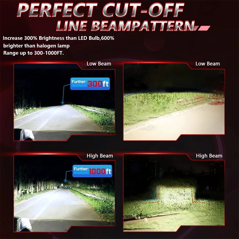 H4 Projector Lens LED Headlight Car Motorcycle 10000LM 100W Plug&Play Turbo Fan Lamp High Low Beam Wireless Auto Bulb