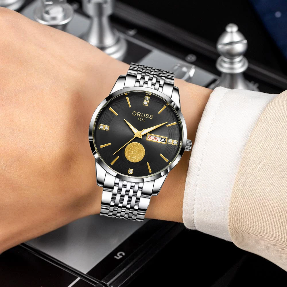 ORUSS Original luxe Quartz montre lumineuse montre pour hommes pour hommes mode montres en acier inoxydable étanche NewF reexpédition