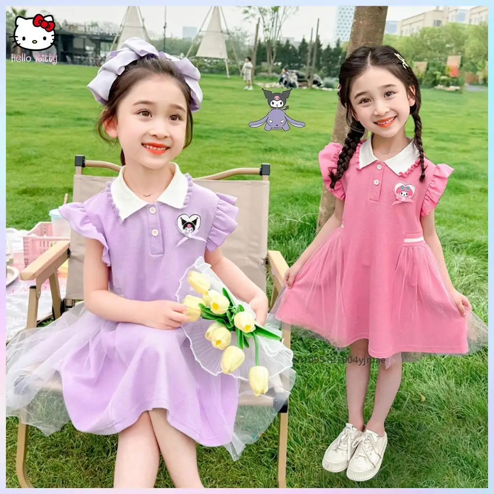 

Anime Sanrio Cartoon Kuromi Children Dress Melody Kawaii 2005 Summer New Fashion Sweet Princess Dress Sleeveless Yarn Skirt Gift