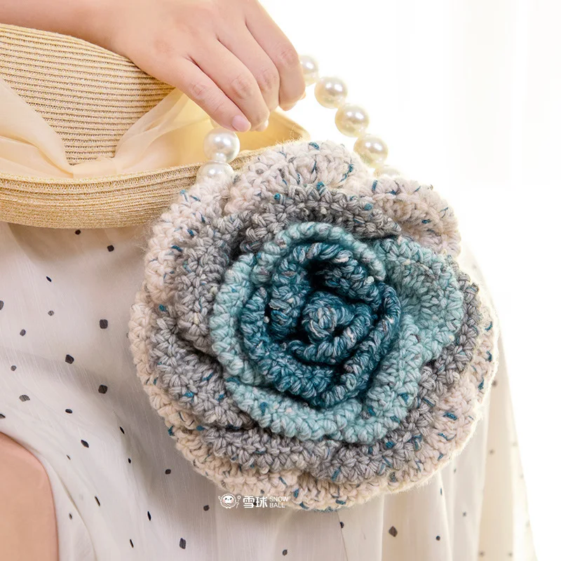 {حزمة المواد} محفظة كاميليا للعملات المعدنية، كرة الثلج DIY النسيج اليدوي فقط لحقيبة المعصم المزدحمة على شكل زهرة، محبوكة محلية الصنع #4