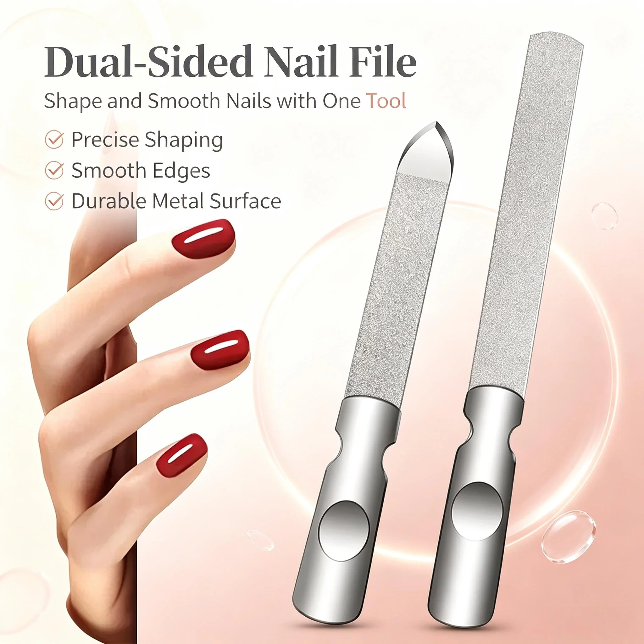 Professional Stainless Steel Nail File Double-Sided Manicure Tool, Suitable for Natural Nails Heavy Duty and Reusable Nail Care