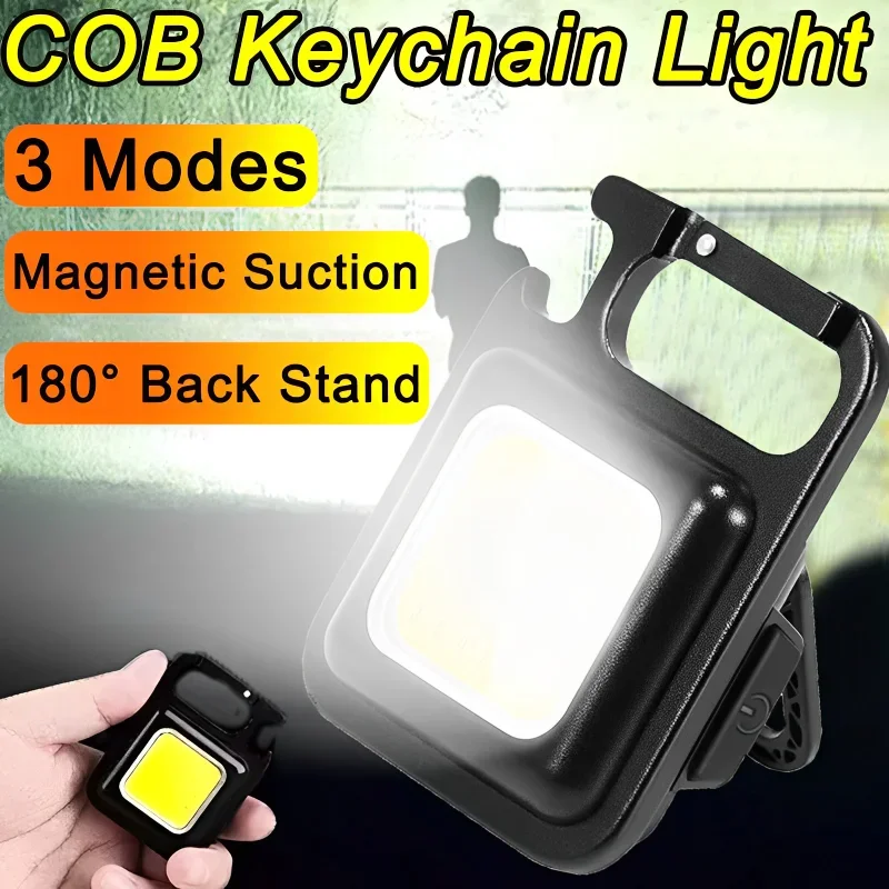 Multifunctional Mini USB Pocket Flashlight Rechargeable Flashlight COB Work Light LED Keychains For Outdoor Camping Fishing